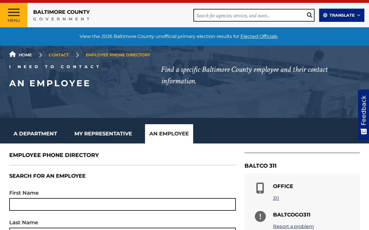 Perry Hall people directories view of the Baltimore County employee roster
